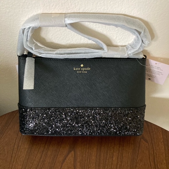 NWT KATE SPADE GRETA COURT GLITTER BLACK CROSSBODY - Picture 11 of 11